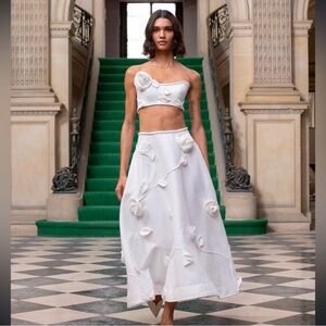 Zimmermann matchmaker rose appliqué bra crop top and A-line skirt